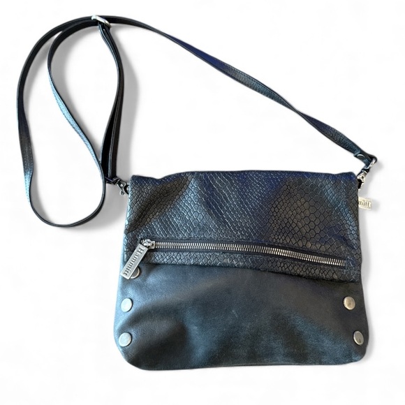 Hammit Medium Black Snake Embossed Detail Rivet Crossbody or Clutch Bag - Picture 3 of 14